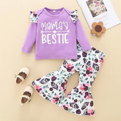 China 2021 casual wholesale sweater letter printed two-piece flared pants kids set girls clothing sets 5 years old autumn for sale