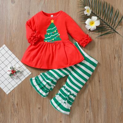 China Casual Kids Christmas Tree Girls Dress Up Sets For Baby Festival Costume Christmas Flar Pants Sets For Girls for sale