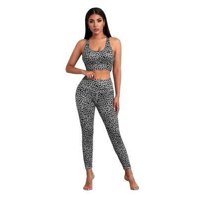 China 2021 Women Custom Logo Leopard Yoga Sets Fitness Clothing Breathable Gym Wear Yoga Set for sale