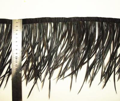 China Dyed Spiky Goose Biot Feather Fringe Trim with Satin Ribbon Tapes Chicken Feather for sale