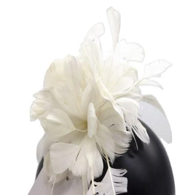 China White Pattern Dyed Stripped Coque Millinery Feather Flowers With Headband 15x30 Cm for sale