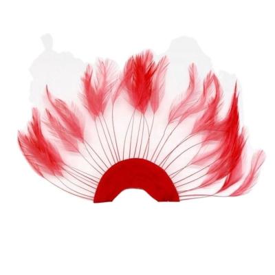 China Dyed Stripped Hackle Feather Fan , Chicken Feather Hand Fan 10x15cm for sale