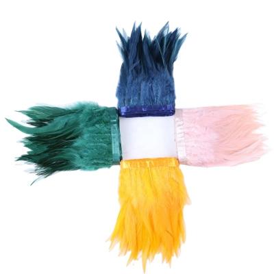 China Station Ribbon Hackle Saddle Feather Fringe Trim with Dyed Pattern Goose Feather for sale