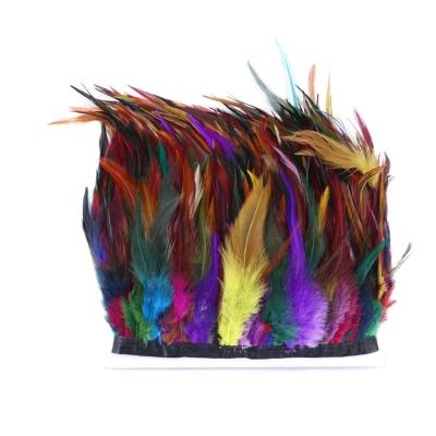 China 10-15cm Hackle Saddle Feather Fringe Trim  Dyed Pattern With Satin Ribbon for sale