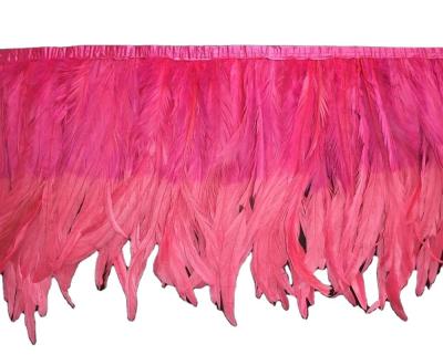 China Party Decoration Ribbon Satin Two Tones Colour Chicken Feather Fringe Trim 12-14 Inch for sale