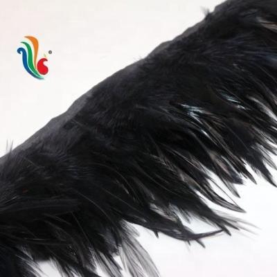 China Dyed Pattern Black Satin Hackle Feather Fringe Trim for Party Decoration 4-6inch for sale