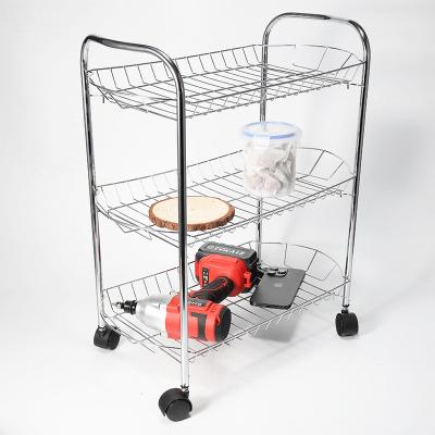 China Bathroom OEM 3-Tier Rolling Cart Kitchen Racks Hand Push Trolley Cart In Kitchen Food Storage Room Service Cart for sale