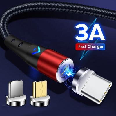 China new QC3.0 Fast Charging Magnetic Cable 3A 3 in 1 Magnetic USB Data Charger Cable For Iphone micro C type for sale