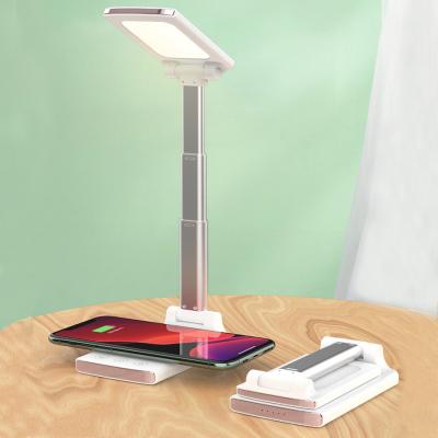 China New Totally Foldable LED Desk Lamp with 15W Wireless Charger Reading Light 3 Colors Temperature Cordless Table Lamp Table Lamps for sale