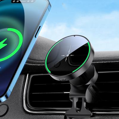 China Car Mount Charger 360 Rotation Led Light Flashing Magnetic Automobile Maintaining Car Magnetic Wireless Charger for iphone 12/12 pro max pro/12 for sale