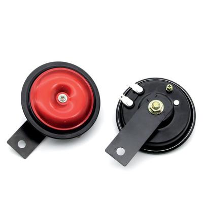 China Universal Waterproof Car Truck Motorcycle Horn Metal Disc Horn 12/24V Car Electric Horn 90mm Black And Red Type for sale