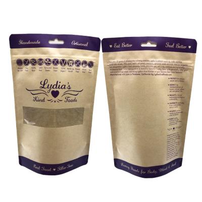 China Custom Design Kraft Paper Stand Up Pouch Coffee Beans Bags With Clear Windows for sale