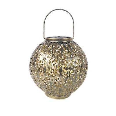 China Wholesale Solar Yard Lights Metal Outdoor Waterproof Led Decorative Hanging Lantern With Carved Pattern for sale