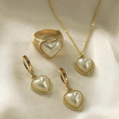 China Environmental Friendly Synthetic Pearlescent Gold Plated Heart Shape Necklace And Earrings Jewelry Set for sale