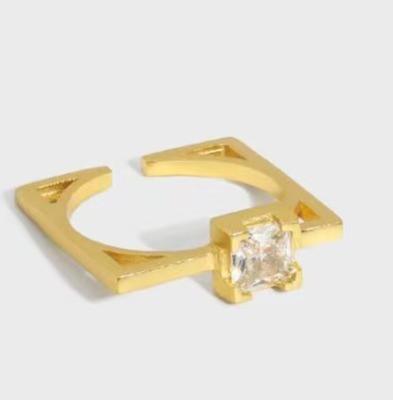 China FASHIONABLE Custom Vermeil Gold 0.5 Micron Sterling Silver Geometric Square Cubic Zirconia Custom Ring for sale