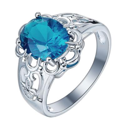 China Environmentally Friendly 925 Ring Aquamarine Silver And Blue Sapphire Wedding Ring Women Men Ring for sale