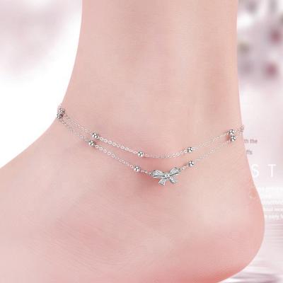 China CLASSIC Beach Jewelry 925 Sterling Silver Adjustable Bowknot Anklets For Women for sale