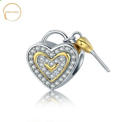 China 925 Sterling Silver CLASSIC Heart Lock Key Charms For Bracelet Making Jewelry for sale