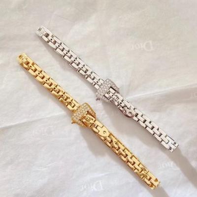 China Wholesale FASHIONABLE 18k Solid Gold Watch Belt Bracelet Jewelry Designs Yellow Gold Bangle Chain and Link Bracelets Custom Finish Diamond for sale