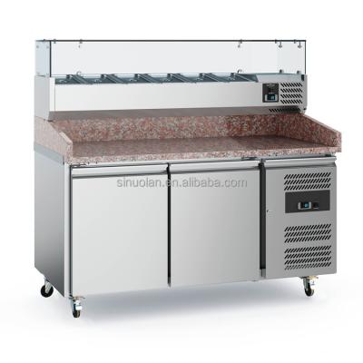 China Stainless Steel Fridge Preparation Counter Workbench Fridge Refrigerator Prep Pizza Table for sale