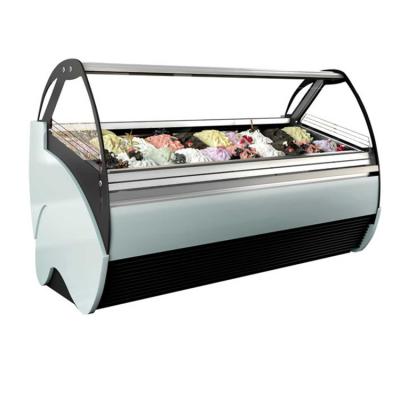 China Commercial Supermarket Curved Glass Gelato Ice Cream Soft Countertop Display Showcase Refrigerator Freezer en venta