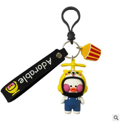 China New Fashion L010 Helmet Cute Soft Plastic Rubber Doll Rubber Duck Leather Bag Car Keychain Pendant Key Holder Ring Accessories Jewelry for sale