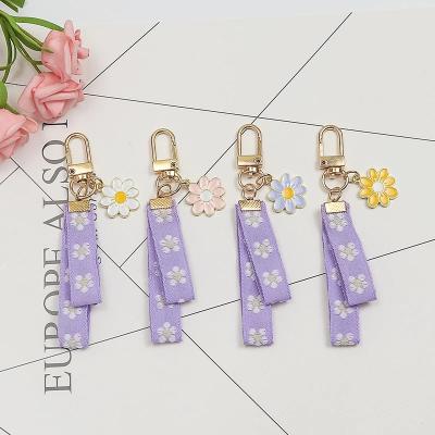 China R196 fashion elegant simple purple flower keychain keychain Korean ribbon bag charm accessories for sale