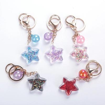 China Fashion Five-pointed Star Girl Backpack Acrylic Key Chain Pendant Key Ring Girlfriend Couple Gift R198 for sale