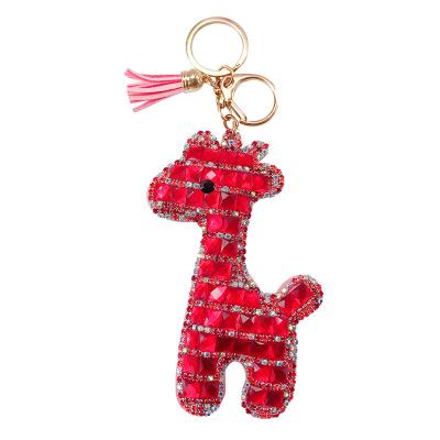 China Beautiful korean z071 crystal diamond set deer key chain women tassel bag key chain car creative leather pendant for sale