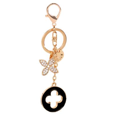 China z142 Four Leaf Clover Rhinestone Key Chain Charm Key Ring Purse Pendant Handbag Bag Crystal Decoration for sale