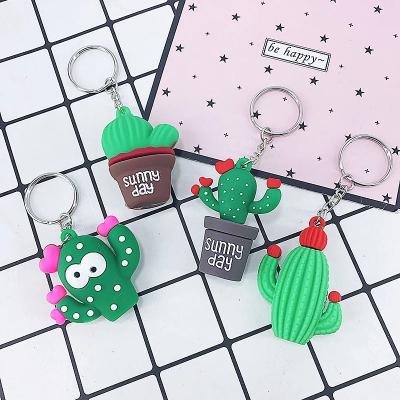 China wholesale New personality men's and women's couples key chain bag pendant PVC simulation key chain accessories cactus creative soft key chain ring for sale