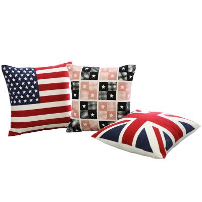 China Sofa Throw Square Cushion Fashion Home Decorative Anti-static Flag Pattern Printed Cotton Pillow Wholesale for sale