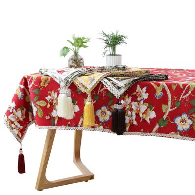 China Simple Classical Chinese Style Waterproof Pure Cotton Tablecloth Coffee Table Cover Canvas Floral Printing Fabric for sale