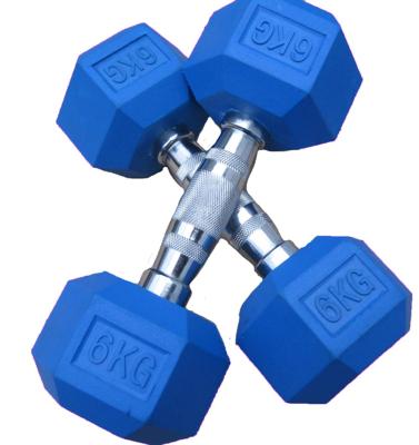 China Plated Dumbbell Colors Weightlifting Hex Rubber Dumbbell for sale