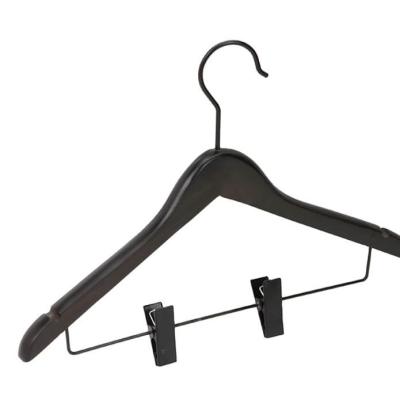 China Luxury Guest Guess 2023 Customized Luxury Hotel Black Color Clothes Clip Hanger  For Custom Clothes Coat Hangers Wooden for sale