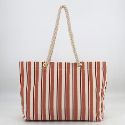 China Multifunctional Promotion Canvas Striped Organic Tote Bag With Cotton Rope Handle Summer Cotton Beach Bag for sale