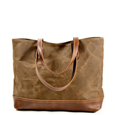 China Fashionable Luxury Custom Waxed Canvas Cotton Tote Bag With Vintage Leather Straps for sale