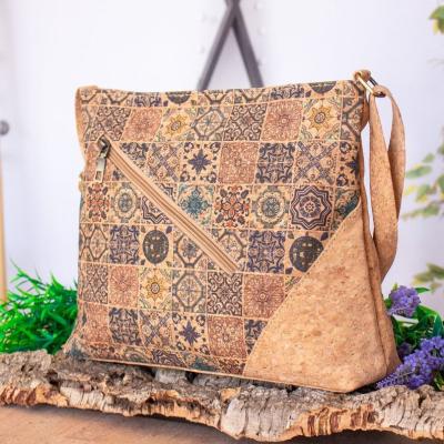 China Multifunctional Women Cork Shoulder Bag Natural From Front Zipper Pocket Mosaics Design for sale