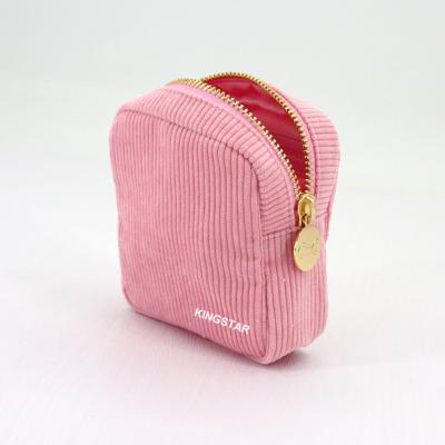 China Wholesale Custom Colorful Velvet Fashionable Travel Corduroy Madame Makeup Bag Pouch Fashion Cosmetic Bag for sale