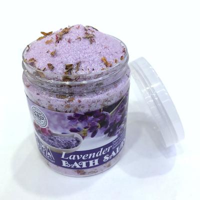 China Private Label Spa Beauty Sugar Exfoliate Organic Lavender Body Scrub With Flower Whitening Coffee Body Bath Salt for sale