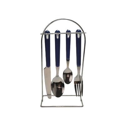 China Stocked Tableware Stainless Steel Restaurant Flatware Knife Fork Spoons With Plastic Handle for sale