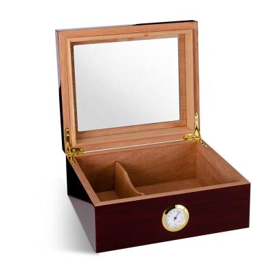 China Protect Cigar Grow Cherry Wood Cigar Box Handcrafted Cigar Humidor By Cigar Glass Top With Front Hygrometer for sale