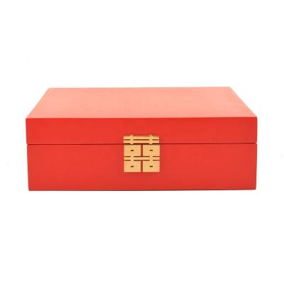 China Who respects the environment; High-end; Company ; Can use very long time; FUREN Fashion Home Environmental Custom Bright Red High End Wedding Style With Mirror Wood Jewelry Box for sale