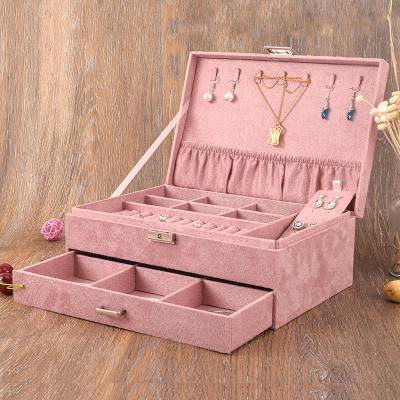 China Who respects the environment; High-end; Company ; Can use very long time; FUREN Hot Environmental Christmas Style Two-Layer Jewelry Box Organizer Display Storage Case with Lock (Pink) for sale