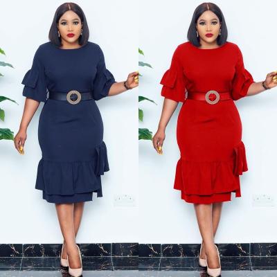 China Trade Washable Plus Size Quarter Dress Africa Solid Color Five Sleeve Amazon Summer Skirt European Women's Mother Dress for sale