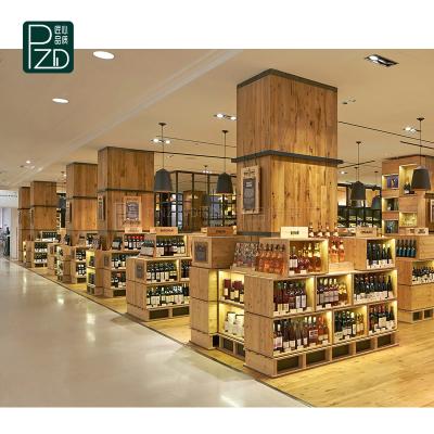 China Furniture Stores Customized Manufacturer Wooden Commercial Wine Rack Display Shelf Liquor Store Decoration for sale