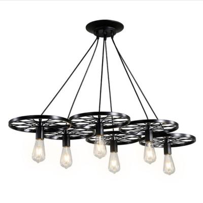 China Nostalgic Bar Wheel Light Fixture Outdoor Mounted Decorative Cafe Restaurant Iron LED Chandelier Ceiling Lamp for sale