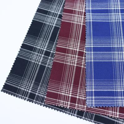 China Stretch TR yarn dyed stretch tartan suit fabric plaid stretch woven blazer fabric black blue for suit for sale