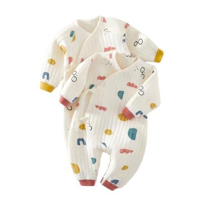 China 100% Newborn Cotton Spring and Clos Baby Crawling Clothes Autumn Cotton Jacket Placket Tie Long Sleeves Warm Diagonal Overalls for sale