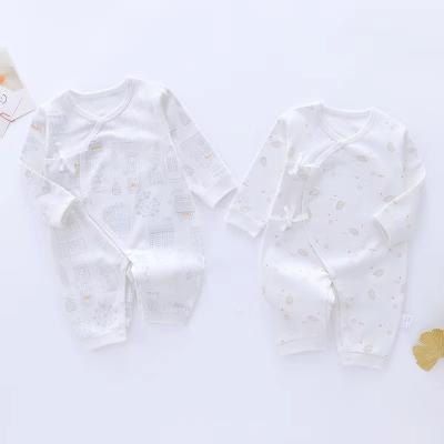 China 100% Cotton Spring and Autumn Newborn Clothes Long Sleeve Diagonal Lace Up Baby Bodysuit Butterfly Crawling Suit for sale